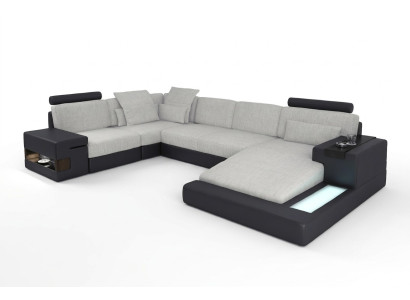 XXL Ecksofa Wohnlandschaft U Form Ledersofa Sofa Polster Couch Textil Leder USB