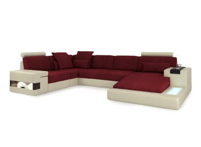 XXL Ecksofa U Form Ledersofa Sofa Polster Couch Leder Textil USB Wohnlandschaft