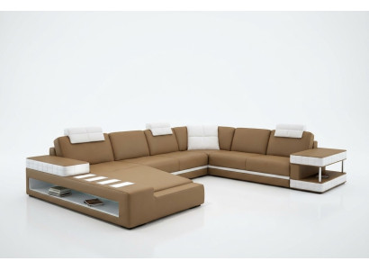 XXL Wohnlandschaft U Form Ledersofa Polster Ecksofa Sofa Couch Leder Textil USB