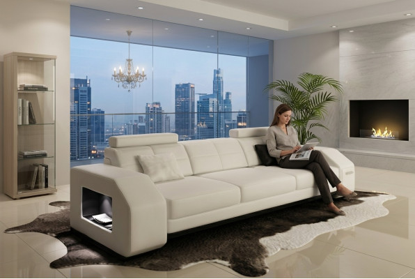Sofagarnitur mit USB Sofa Couch Polster Sitz Garnitur 3+2+1 Wohnlandschaft Leder
