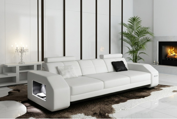 Sofagarnitur mit USB Sofa Couch Polster Sitz Garnitur 3+2+1 Wohnlandschaft Leder
