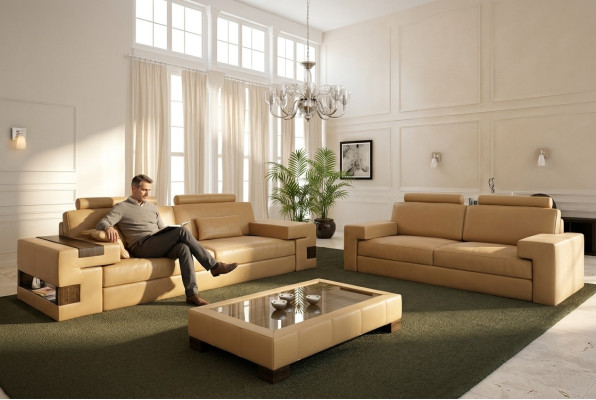 Ledersofa USB Moderne Sofagarnitur 3+2+1 Couch Sitz Polster Sofa Garnitur Set
