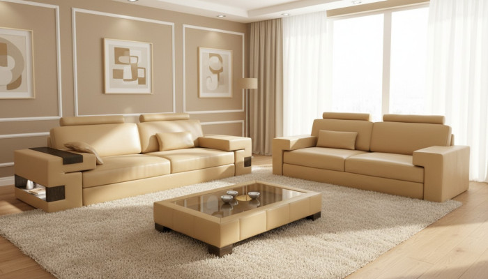 Ledersofa USB Moderne Sofagarnitur 3+2+1 Couch Sitz Polster Sofa Garnitur Set