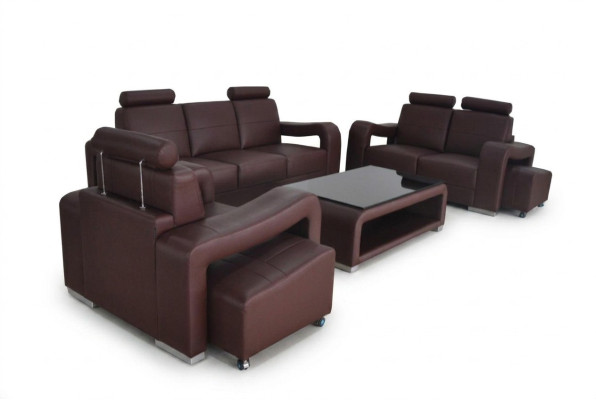 Wohn Leder Landschaft Sofa + USB Garnitur Eck Sofas Sitz Garnituren Neu Polster