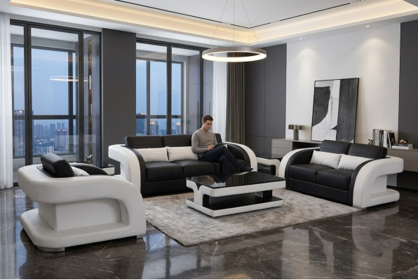 XXL Leder Wohnlandschaft Garnitur Design Modern Sofa + USB Garnituren 3+2+1 Neu