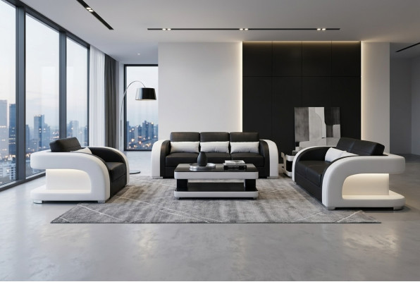 XXL Leder Wohnlandschaft Garnitur Design Modern Sofa + USB Garnituren 3+2+1 Neu