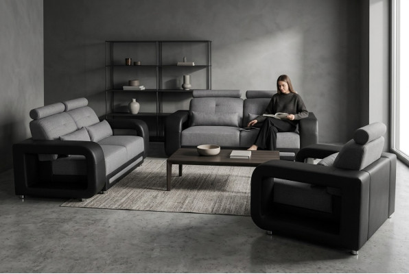 Sofa mit USB Garnitur Couch Polster Design Sitz Komplett Set Leder Stoff Neu
