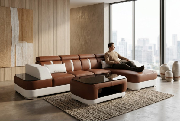 Design Ecksofa L-Form Sofa Couch Polster Schlafsofa Bettfunktion Textil