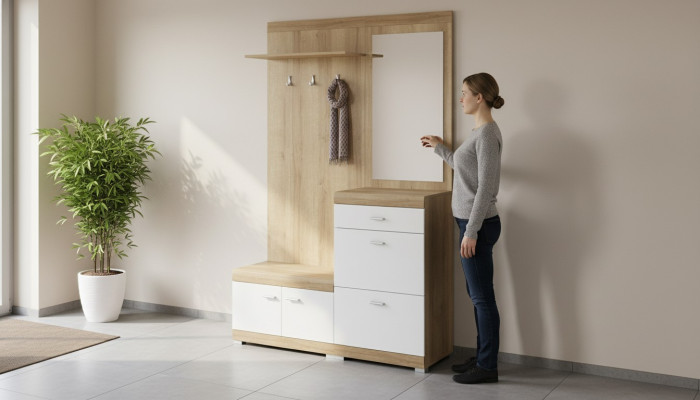 Garderobe Garderobenset Flur Dielen Set Aufbewahrung Schrank Tür Neu