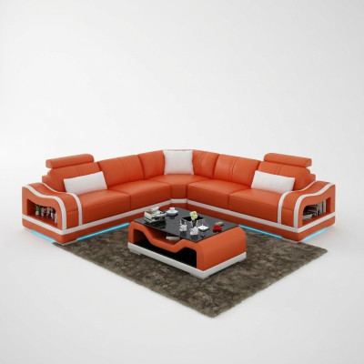 Ledersofa Couch Wohnlandschaft Ecksofa Eck Garnitur Design Modern Sofa mit USB