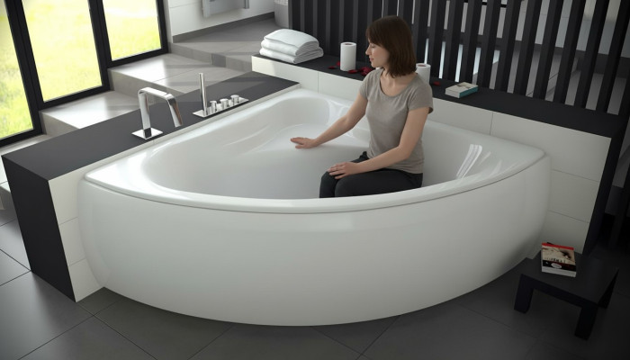Badewanne Wanne Eck Design Eckbadewanne Schürze Ablauf Silikon