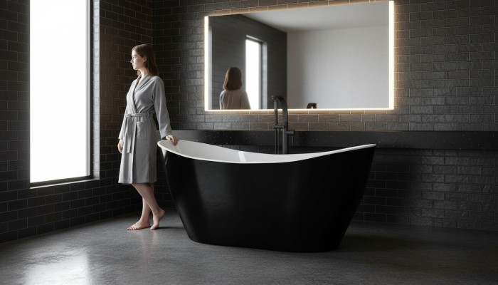 Schwarze Designer Badewanne Freistehende Luxus Wanne in Schwarz