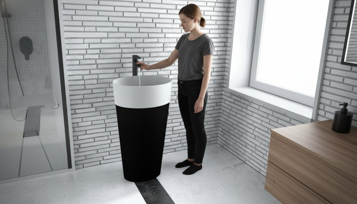 Design Freistehender Waschtisch Acryl Waschschale Mit Säule Aufsatzwaschbecken