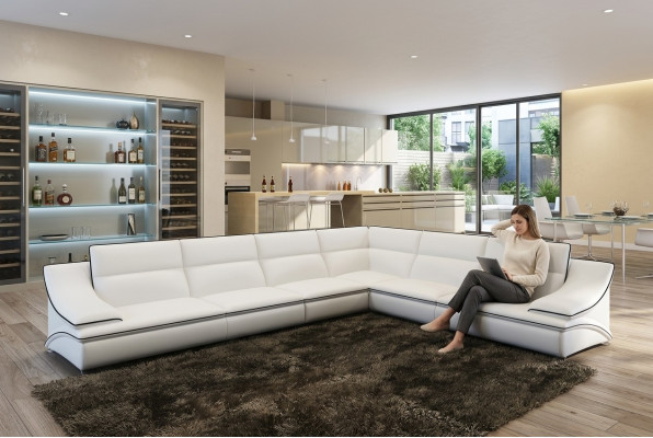 Ecksofa mit USB,Couch Sofa Wohnlandschaft Sitz Eck Garnitur Leder Textil Salut
