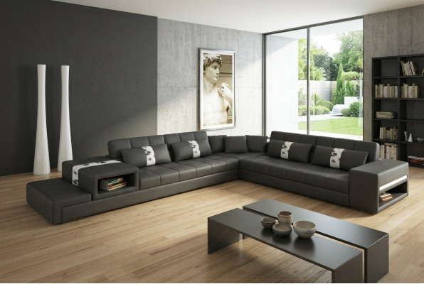 Ecksofa mit USB Couch Sofa Wohnlandschaft Sitz Eck Garnitur Leder Textil Peterso