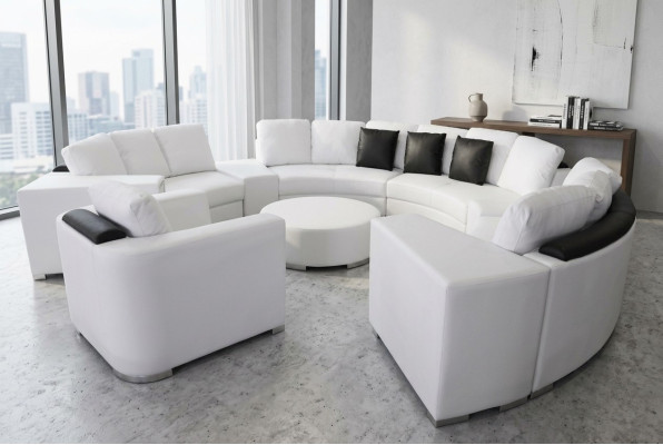 Wohnlandschaft Rund Ecksofa Leder Runde Couch Garnitur Sofa Couch Ecke + USB