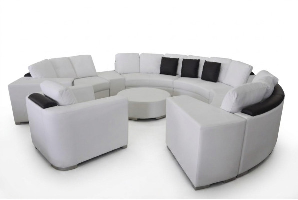 Wohnlandschaft Rund Ecksofa Leder Runde Couch Garnitur Sofa Couch Ecke + USB