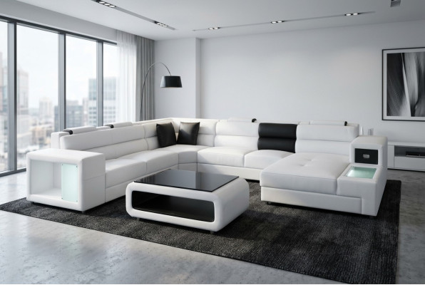 Design Leder Polster Ecke Leder Sitz Sofa USB Polster Eck Wohn Landschaft Zimmer