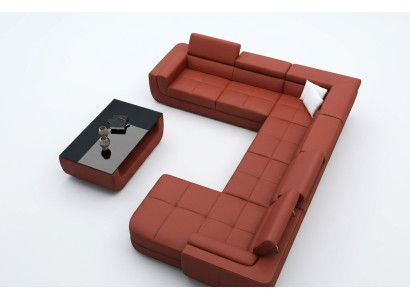 Polster Ledersofa Sofa + USB Wohnlandschaft U Form XXL Big Orange Couch Ecksofa
