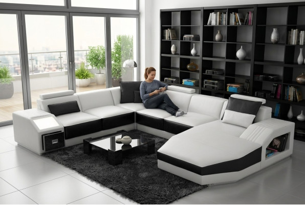 Wohnlandschaft Ecksofa Design Sofa mit USB Polster Sitz Ecke U Form Weiß PHM110