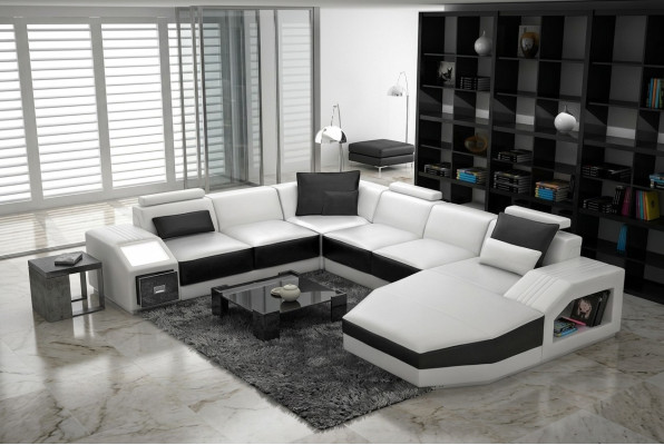 Wohnlandschaft Ecksofa Design Sofa mit USB Polster Sitz Ecke U Form Weiß PHM110