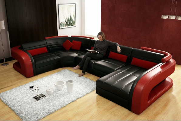Ledersofa USB Wohnlandschaft Garnitue Polsterecke Eckcouch Sofa U Form Bergamo