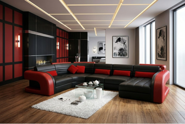 Ledersofa USB Wohnlandschaft Garnitue Polsterecke Eckcouch Sofa U Form Bergamo