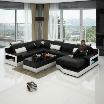 Ledersofa Ecksofa mit USB Design Garnitur Wohnlandschaft Eck Sitz Polster Ulm