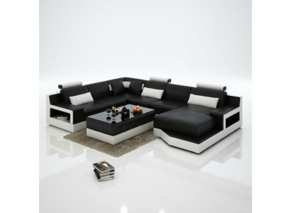Ledersofa Ecksofa mit USB Design Garnitur Wohnlandschaft Eck Sitz Polster Ulm