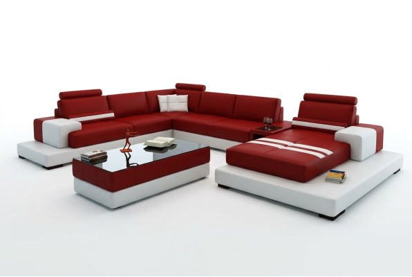 Wohnlandschaft Couch Polster Eck Garnitur Ledersofa mit USB, Ecksofa Neu 2725A