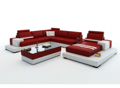 Wohnlandschaft Couch Polster Eck Garnitur Ledersofa mit USB, Ecksofa Neu 2725A