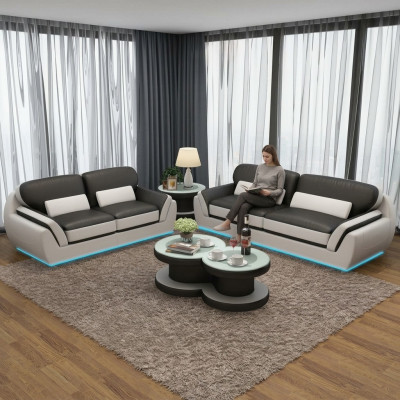 Ledersofa mit USB Sofagarnitur Neu 3+2 Sitzer Garnitur Design Modern Sofa G8038C