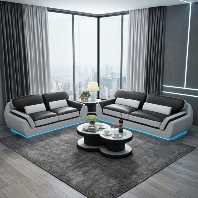 Ledersofa mit USB Sofagarnitur Neu 3+2 Sitzer Garnitur Design Modern Sofa G8038C