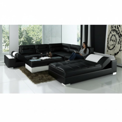 Ledersofa Ecksofa + USB Garnitur Polster U Form Couch Sofa Design Wohnlandschaft