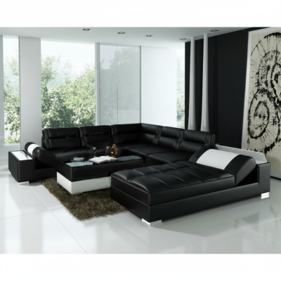 Ledersofa Ecksofa + USB Garnitur Polster U Form Couch Sofa Design Wohnlandschaft