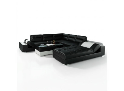 Ledersofa Ecksofa + USB Garnitur Polster U Form Couch Sofa Design Wohnlandschaft