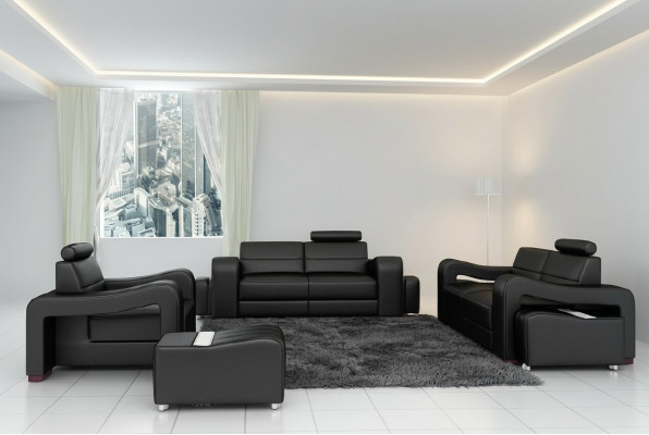 Designer Ledersofa Sofagarnitur USB Sofa Sitz Polster Garnitur 3+2+1 Garnituren