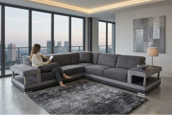  Leder Eck Sofa mit USB Polster Wohnlandschaft Luxus Garnitur Ecke Sofas Couchen