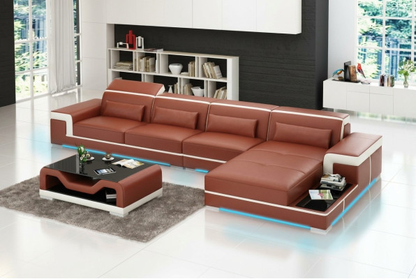Ledersofa USB Wohnlandschaft Ecksofa Ecke Garnitur Design Moderne Sofa Couch Neu