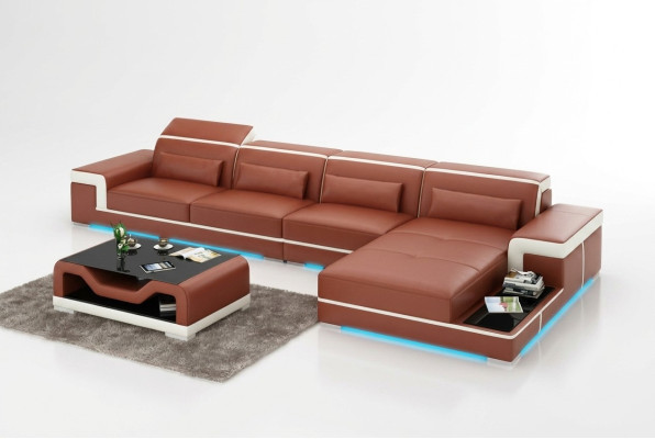 Ledersofa USB Wohnlandschaft Ecksofa Ecke Garnitur Design Moderne Sofa Couch Neu