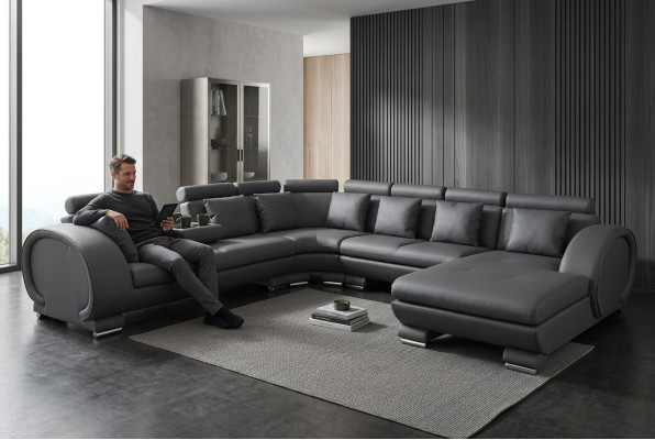 Eck Leder Sofa +USB Couch Polster Sitz Wohnlandschaft Design XXL U Form Garnitur