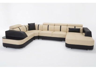 Wohnlandschaft Designer Sofa mit USB Big Polster Leder Sofas Ecke Sitz Black