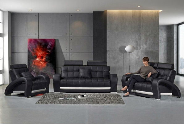 Ledersofa mit USB Wohnlandschaft 3+2+1 Sitzer Garnitur Design Modern Sofa B2023