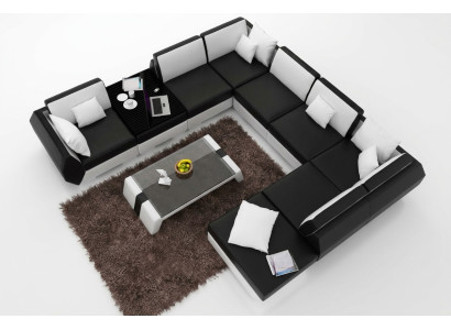 XXL Wohnlandschaft Ledersofa Design Polster Garnitur Couch Ecksofa Big Sofa +USB