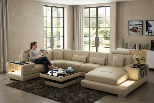 Wohnlandschaft Polster Ecke Eck Sofa mit USB Garnitur Landschaft Leder Wetzlar