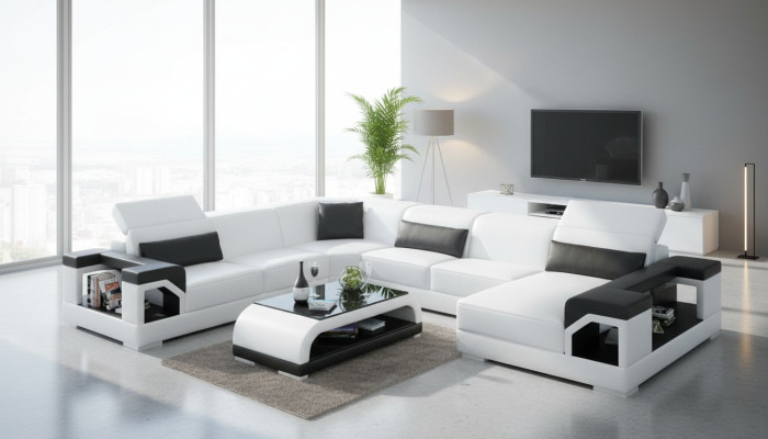 Wohnlandschaft Polster Ecke Eck Sofa mit USB Garnitur Landschaft Leder