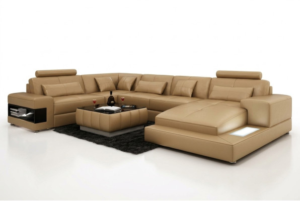 XXL Ledersofa mit USB,Wohnlandschaft Ecksofa Design Sofa Garnitur Eckcouch Neu