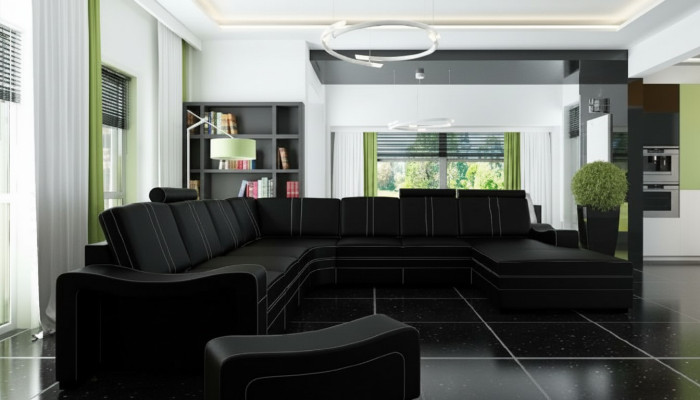 XXL Ledersofa mit USB Ledercouch Wohnlandschaft Ecksofa Neu Garnitur Sofa Leder