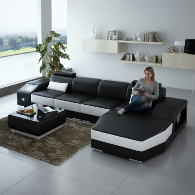 Wohnlandschaft Polster Ecke Eck Sofa mit USB Garnitur Landschaft Leder Neu 2724B