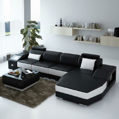 Wohnlandschaft Polster Ecke Eck Sofa mit USB Garnitur Landschaft Leder Neu 2724B